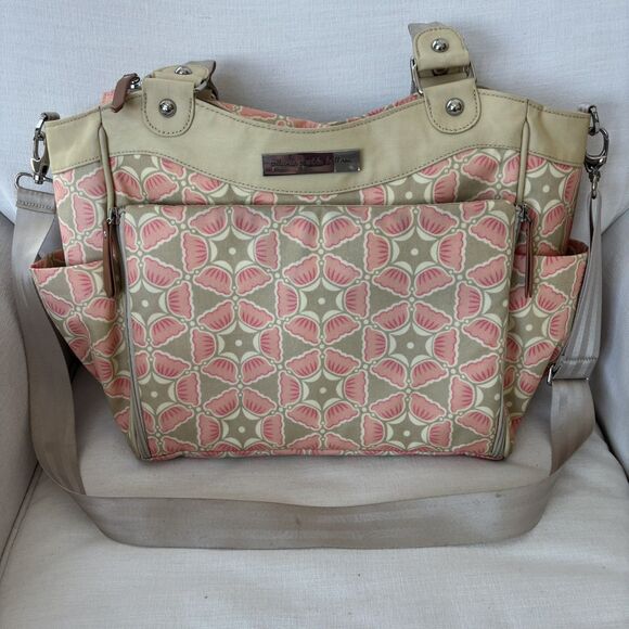 Petunia Pickle Bottom City Carryall Blooming Brixham Diaper Bag Pink Beige Chic - Picture 5 of 16